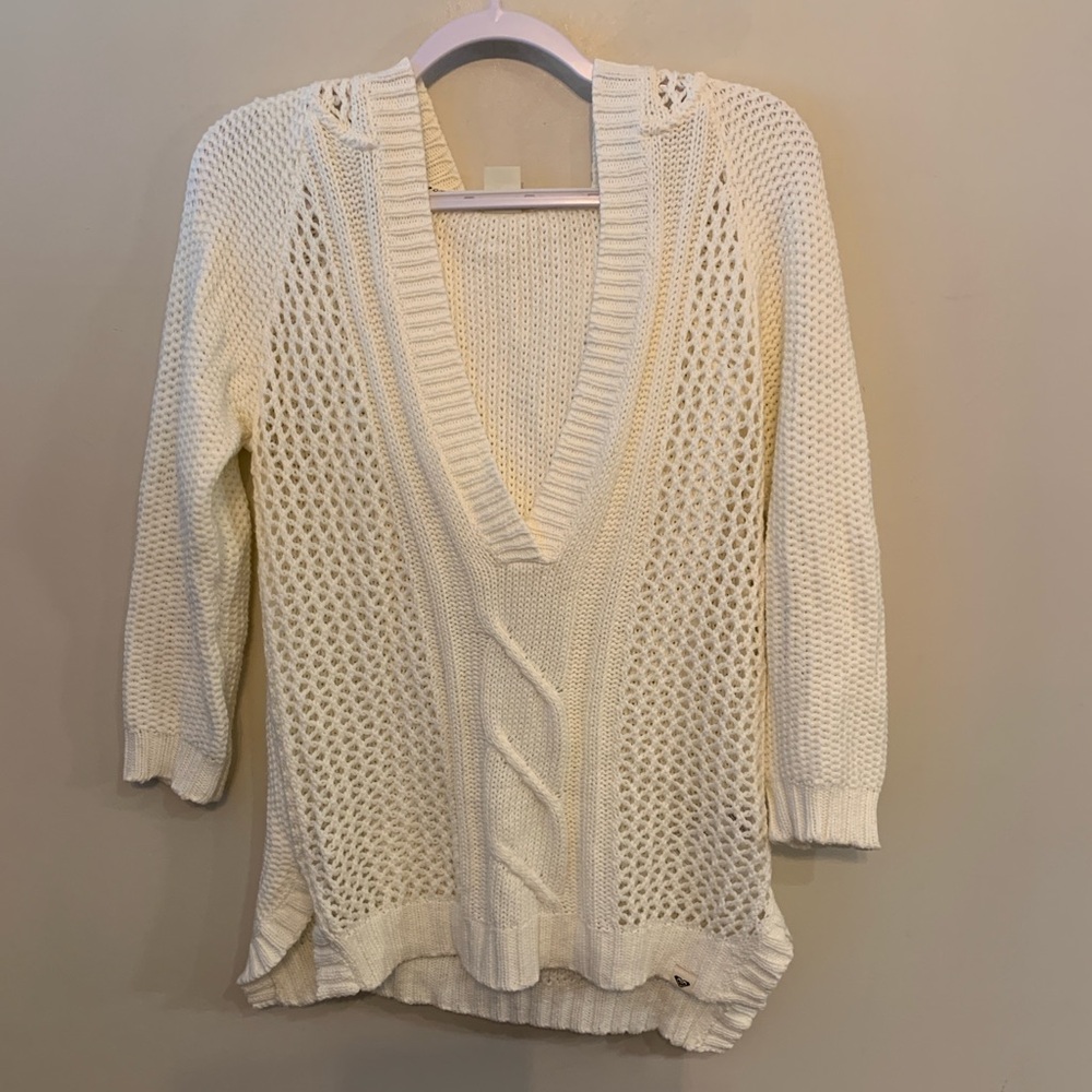 ROXY Cream V-Neck  with Hood Sweater
